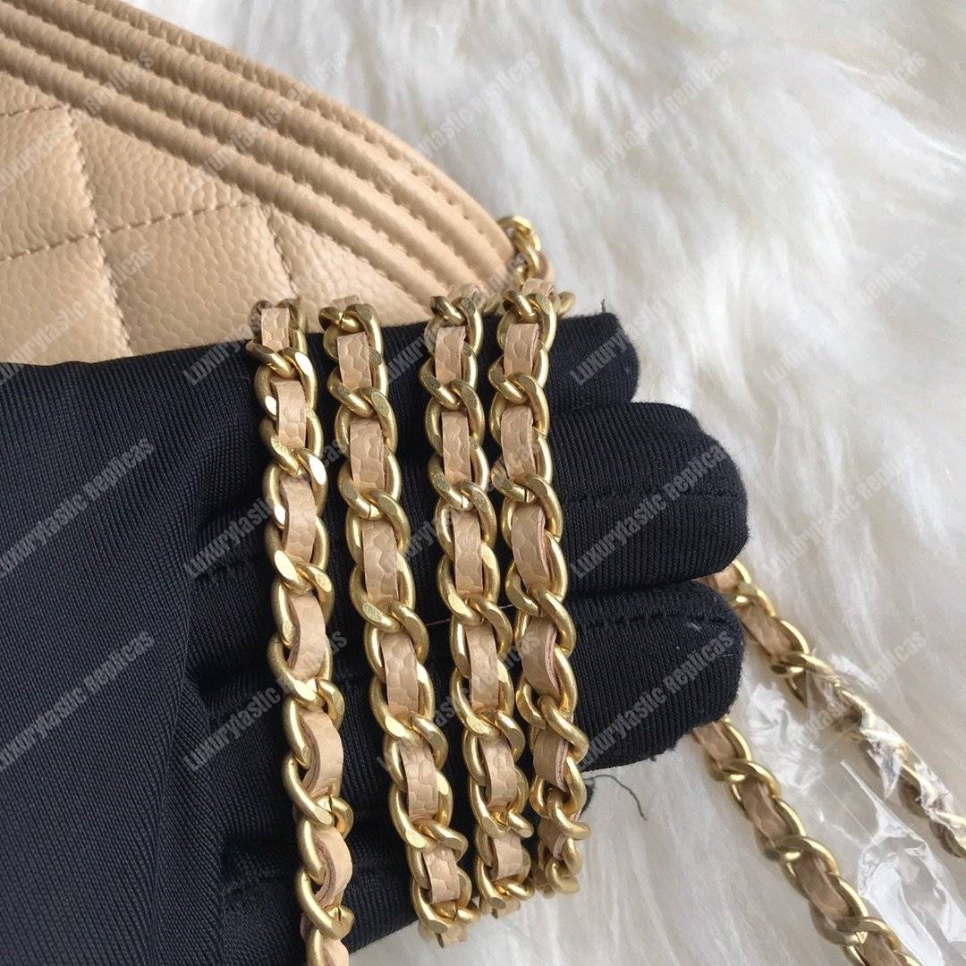 Ch*el le boy wallet on chain – woc beige caviar gold-toned