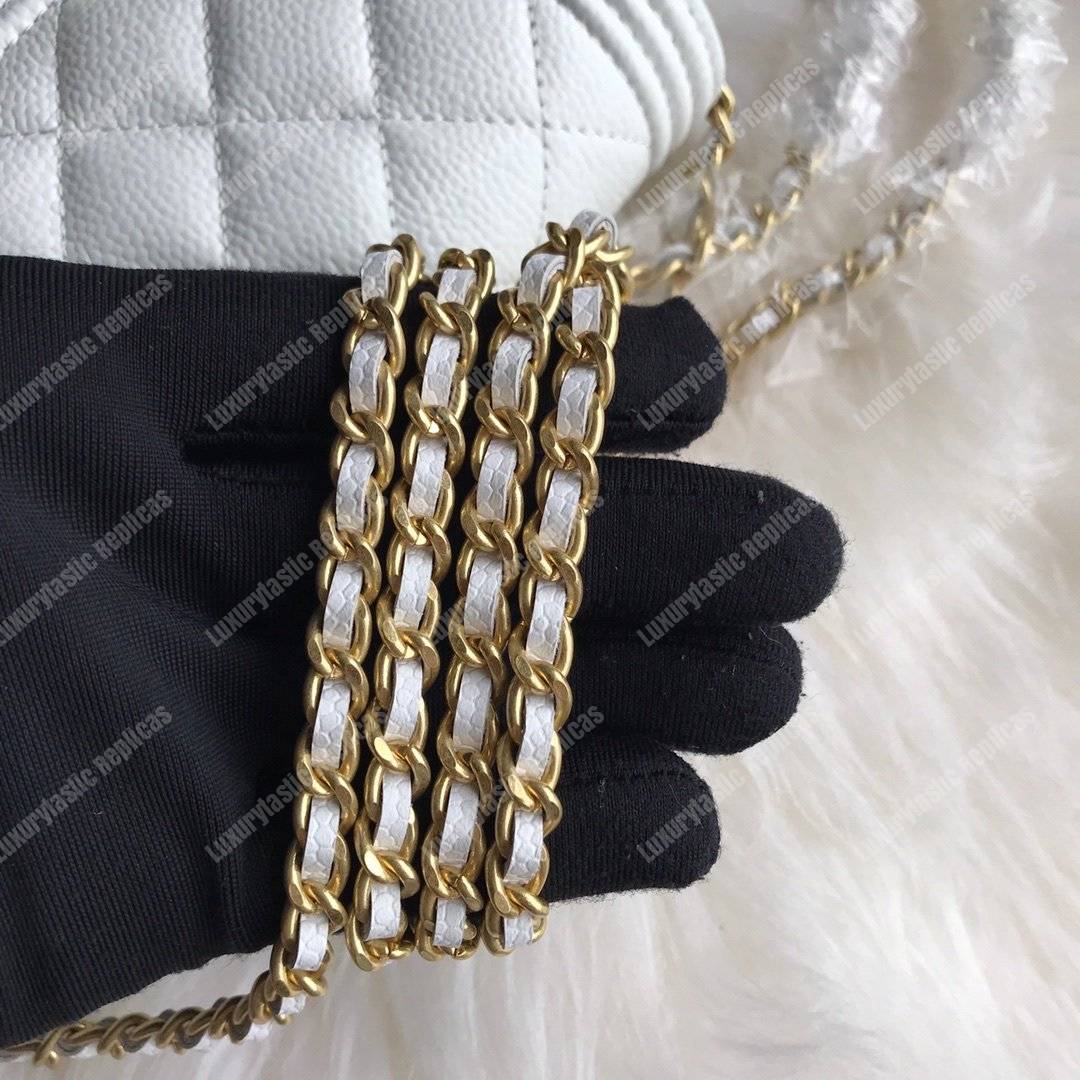 Ch*el le boy wallet on chain – woc white caviar gold-toned