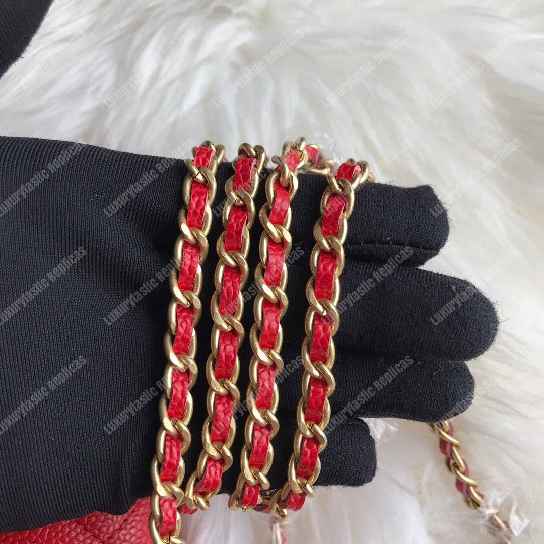 Ch*el le boy wallet on chain – woc red caviar gold-toned