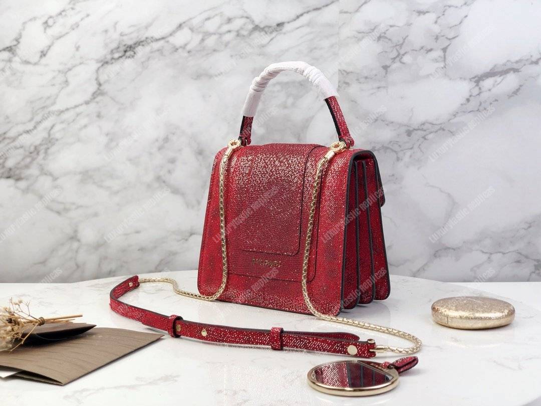 BVL Serpenti Forever Flap Cover Small Tophandle Bag Ruby Red Karung