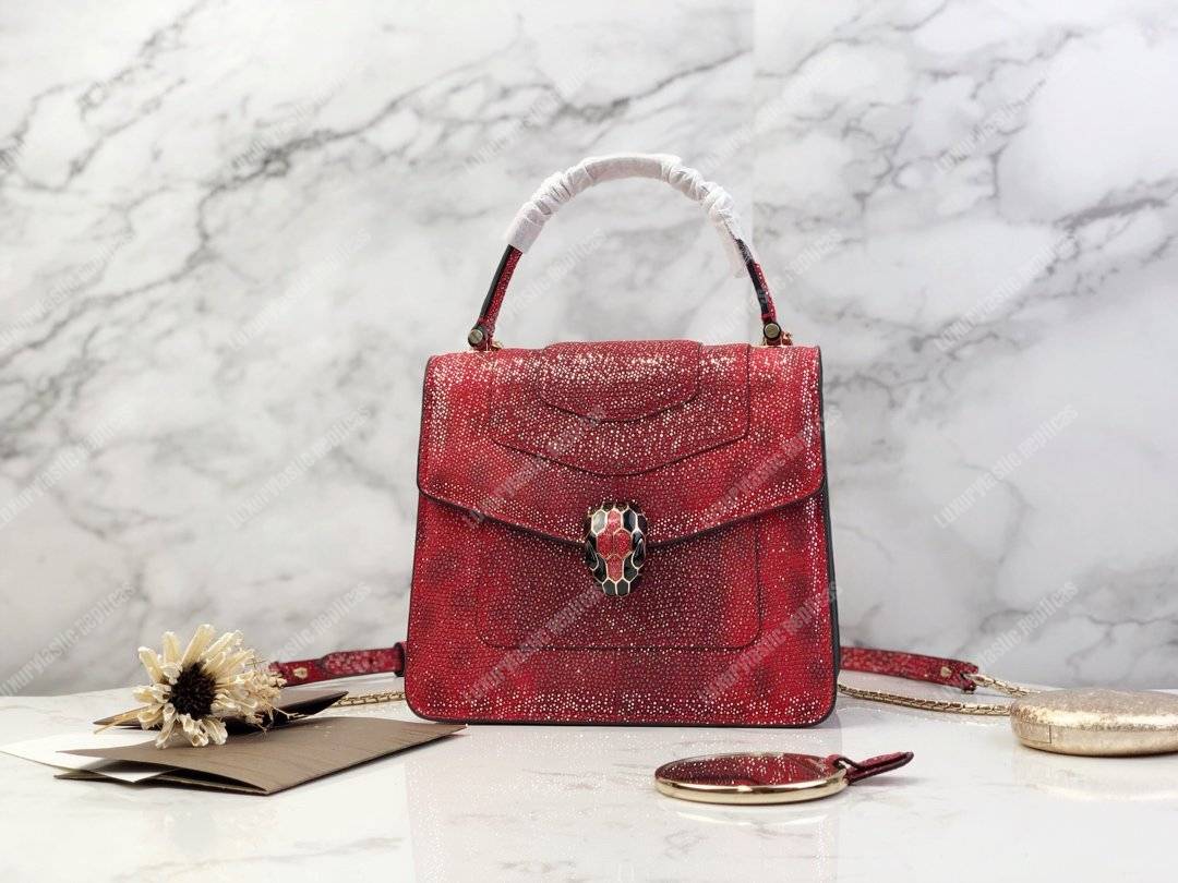 BVL Serpenti Forever Flap Cover Small Tophandle Bag Ruby Red Karung