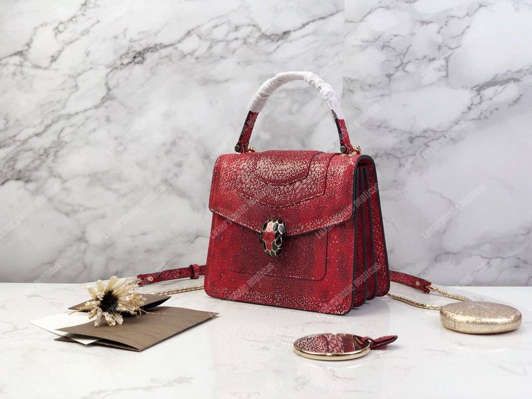 BVL Serpenti Forever Flap Cover Small Tophandle Bag Ruby Red Karung