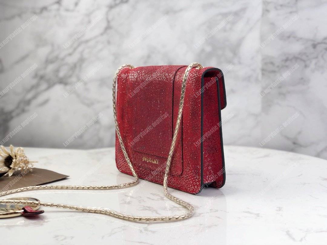 BVL Serpenti Forever Flap Cover Small Bag Ruby Red Karung