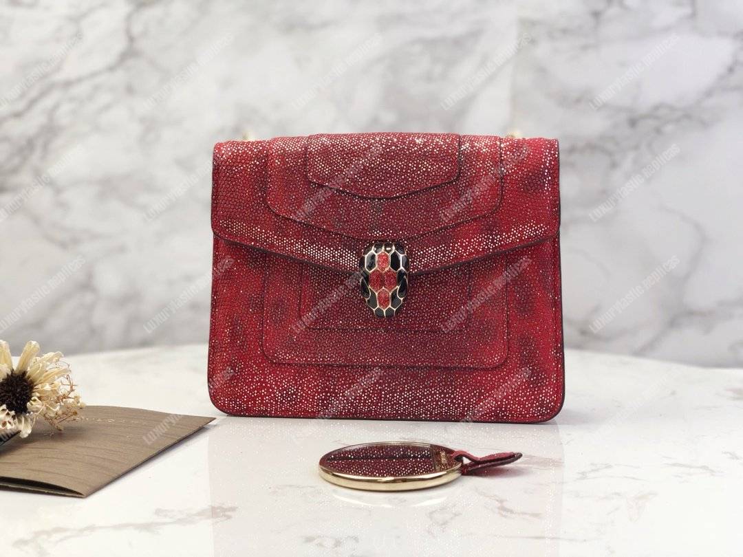 BVL Serpenti Forever Flap Cover Small Bag Ruby Red Karung