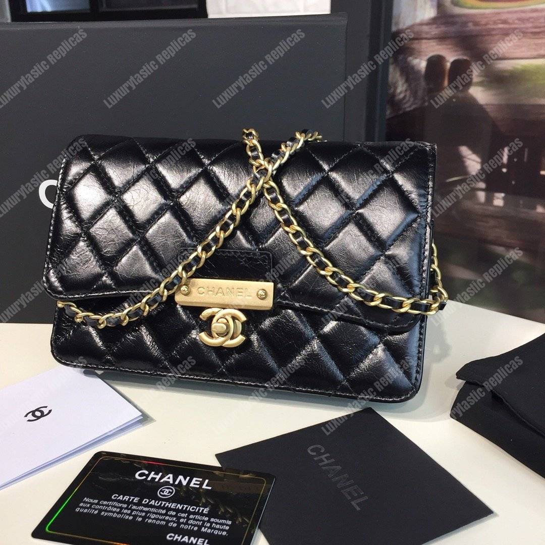 Ch*el wallet on chain – woc golden class calfskin black