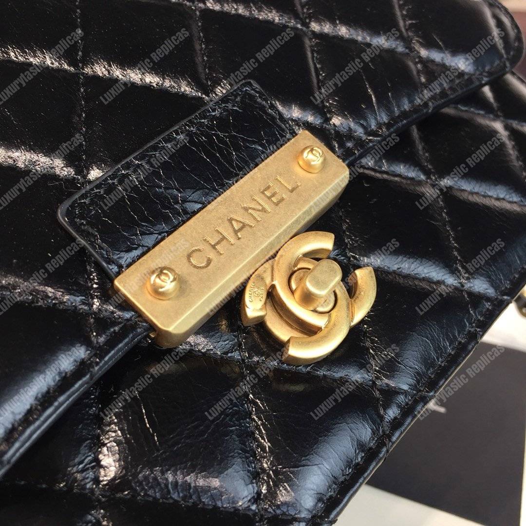 Ch*el wallet on chain – woc golden class calfskin black