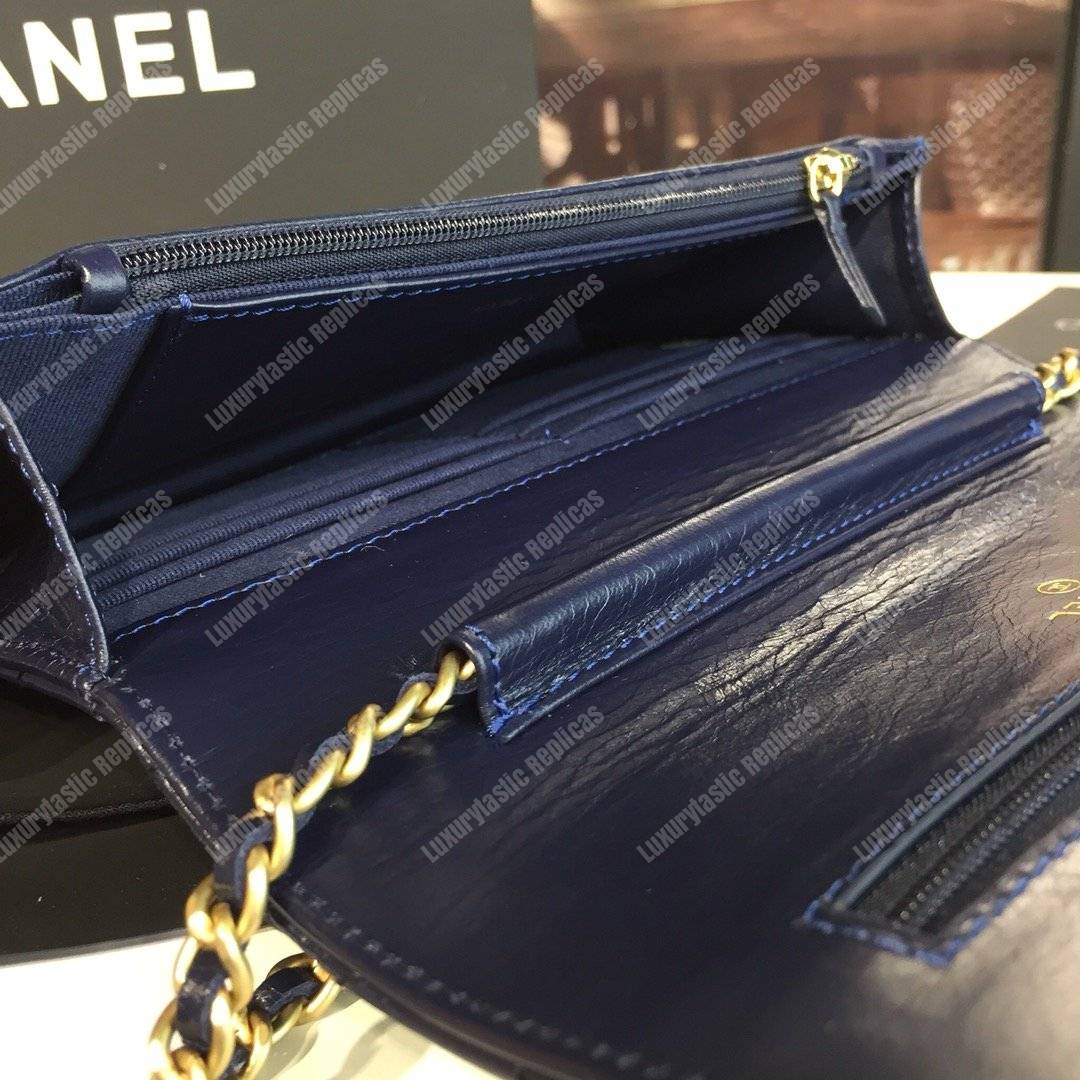 Ch*el wallet on chain – woc golden class calfskin dark blue