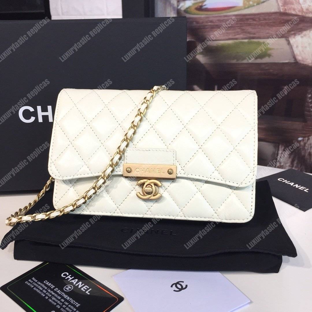 Ch*el wallet on chain – woc golden class calfskin white