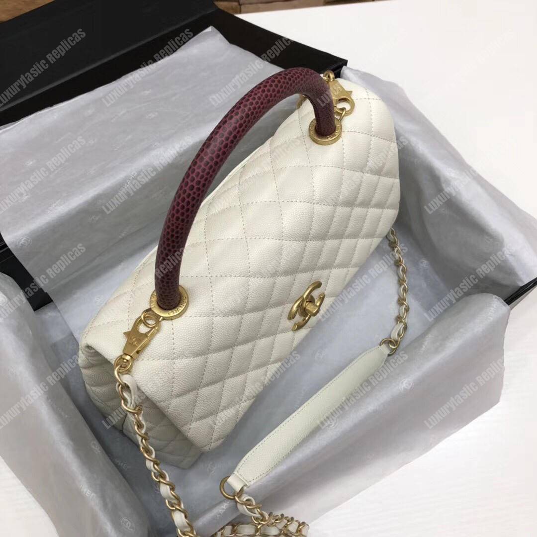 Ch*el flap bag with top handle white