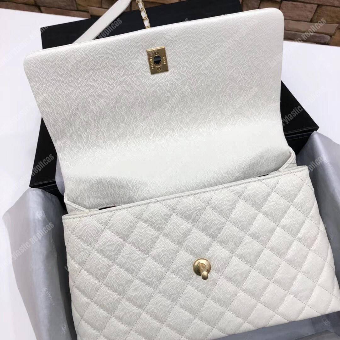 Ch*el flap bag with top handle white