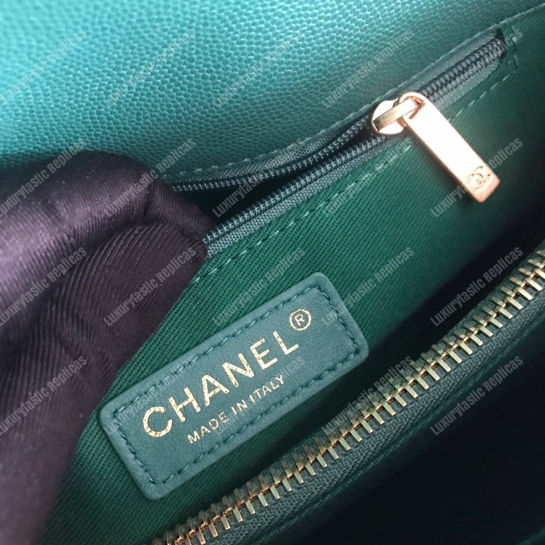 Ch*el flap bag with top handle green
