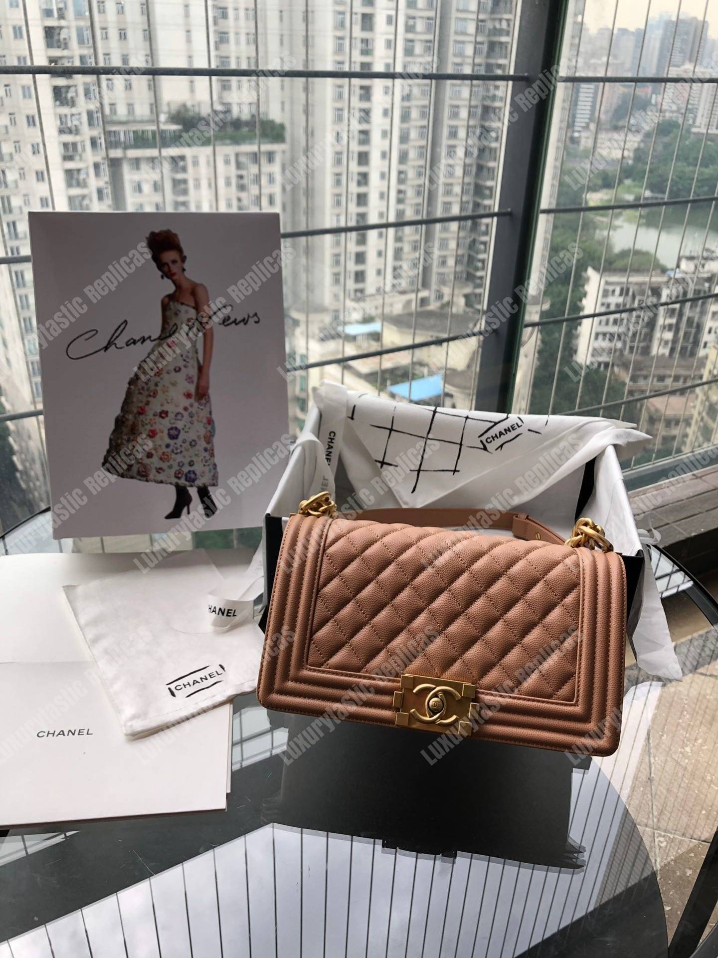 Ch*el boy medium handbag peach