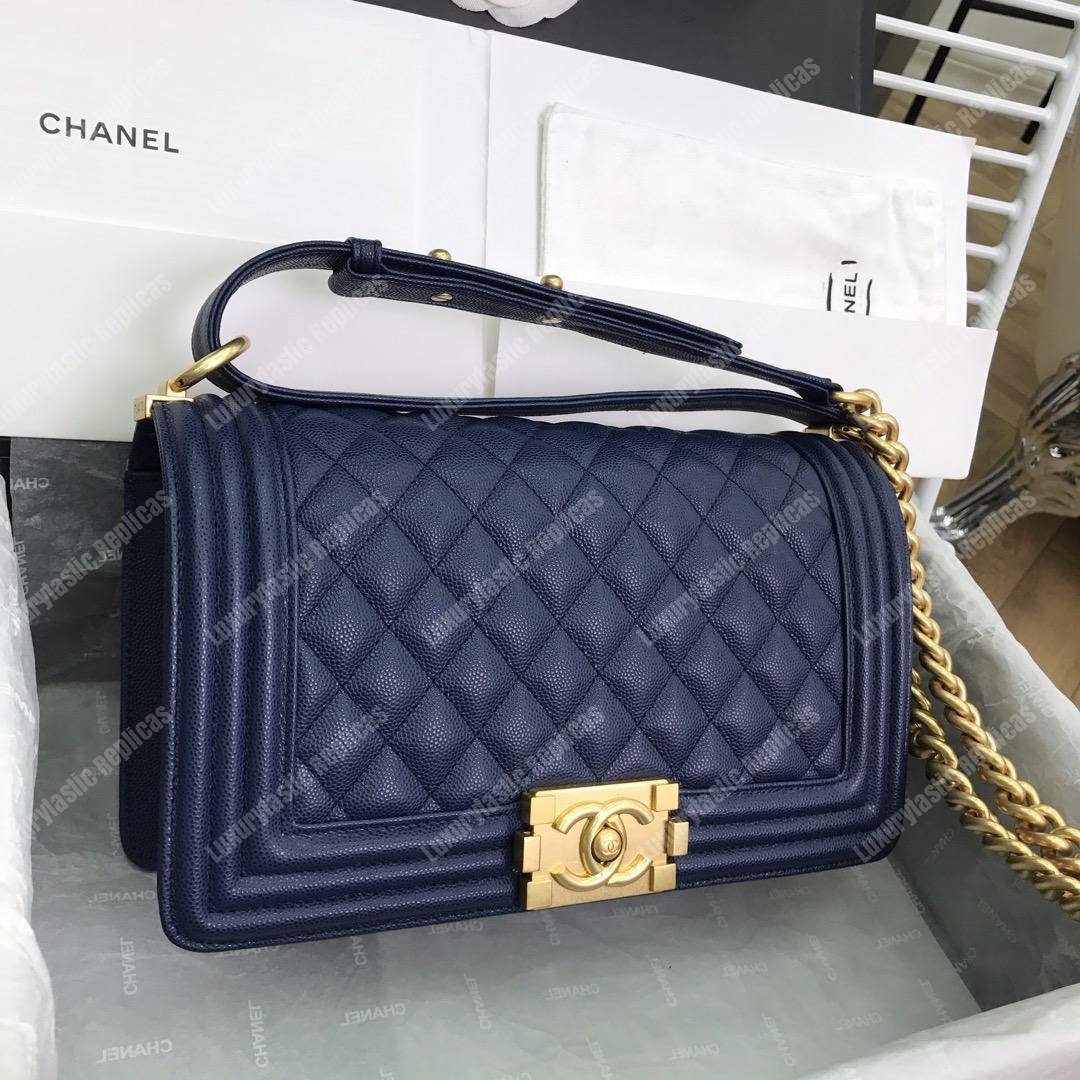 Ch*el boy medium handbag navy blue