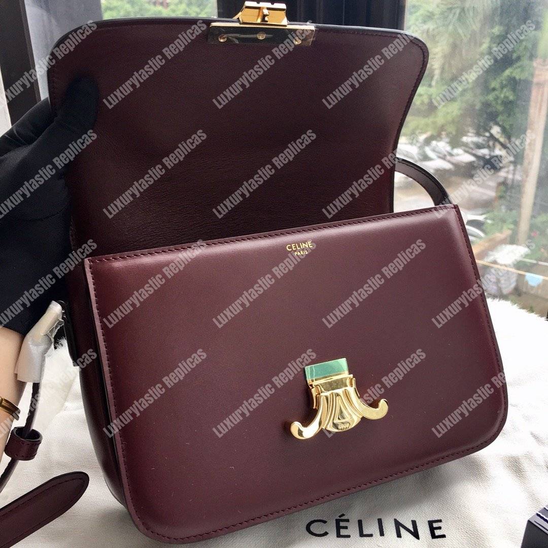 Ce**e medium triomphe bag in shiny calfskin burgundy