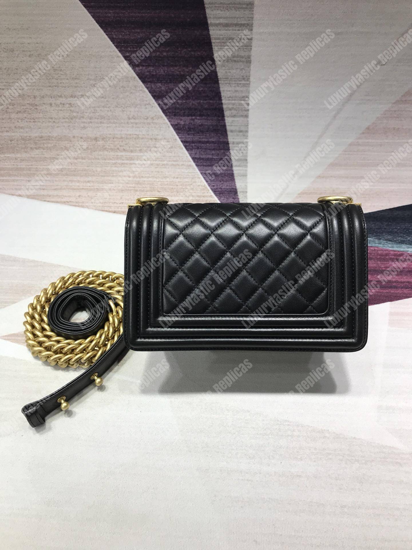 small boy Ch*el handbag black-gold