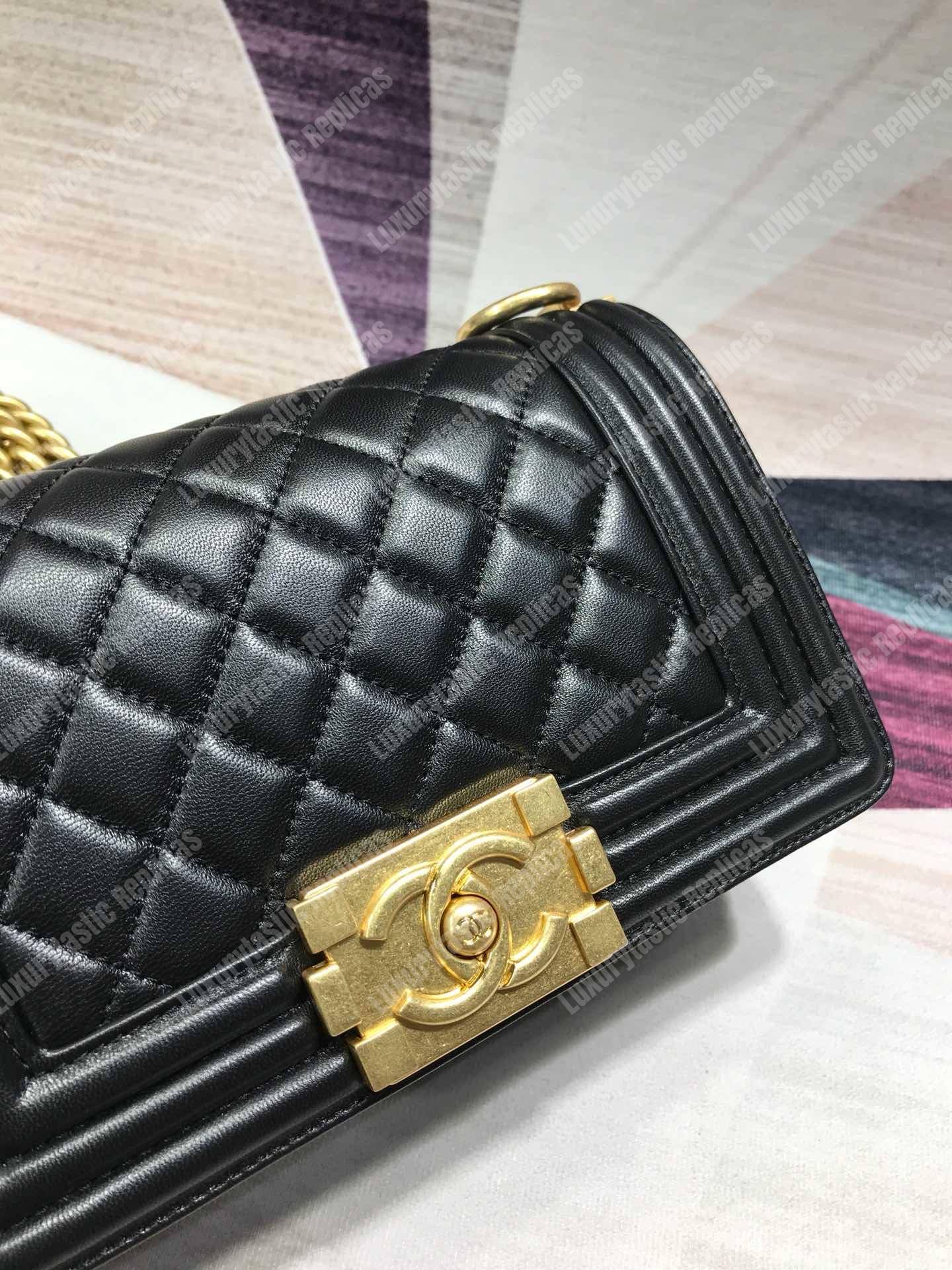 small boy Ch*el handbag black-gold ruthenium
