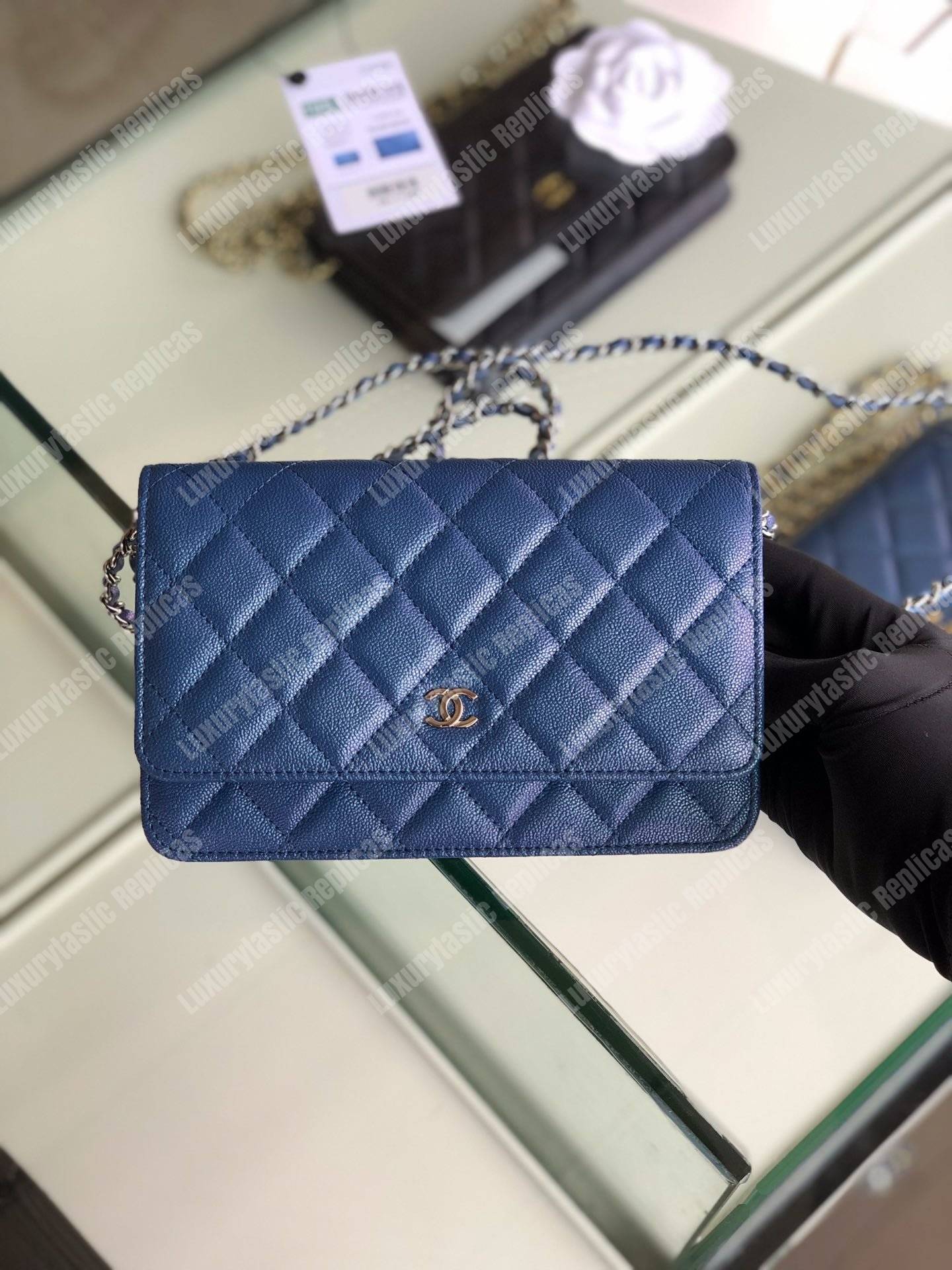 Ch*el wallet on chain – woc classic caviar silver-toned metal blue