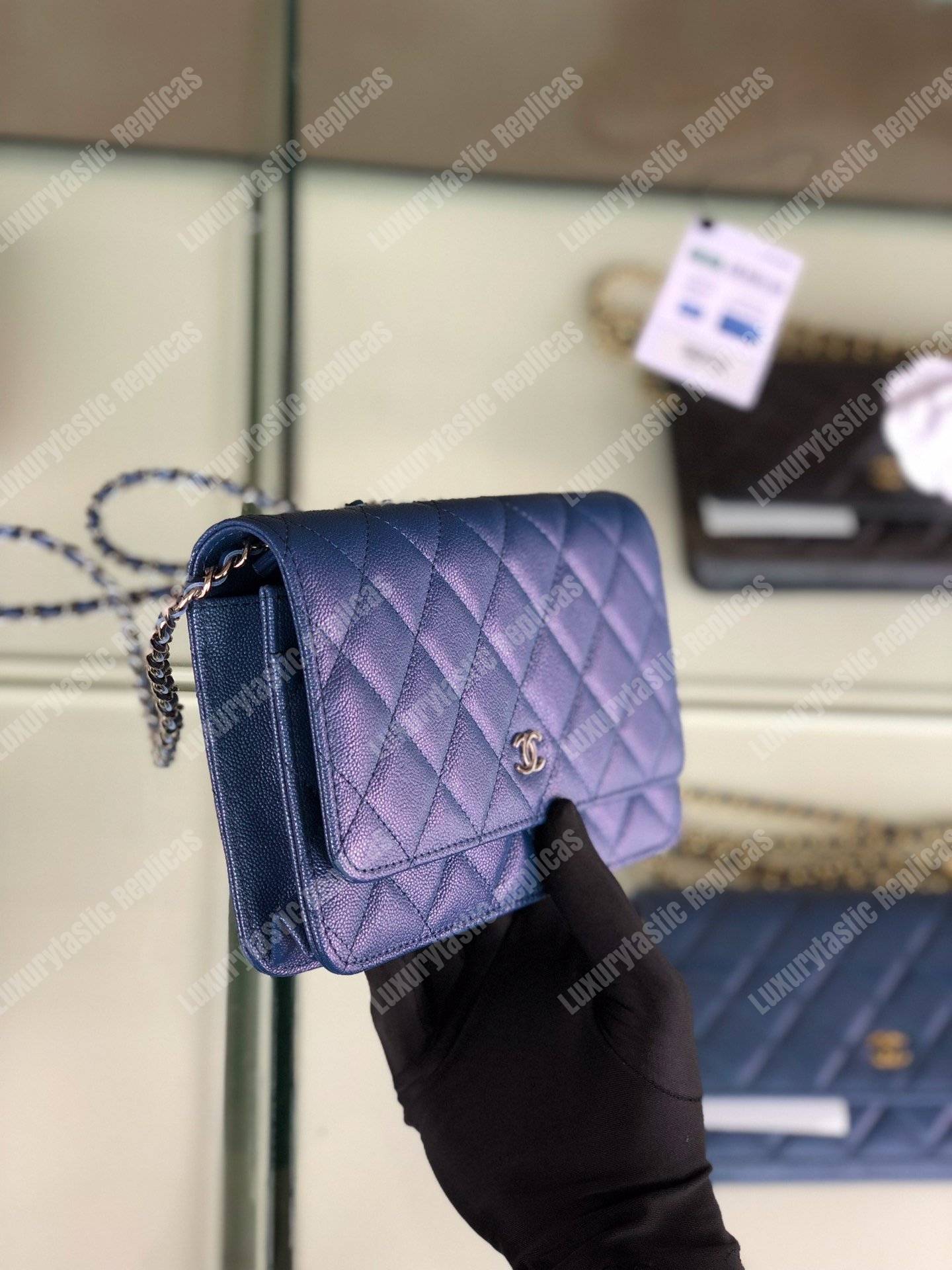 Ch*el wallet on chain – woc classic caviar silver-toned metal blue
