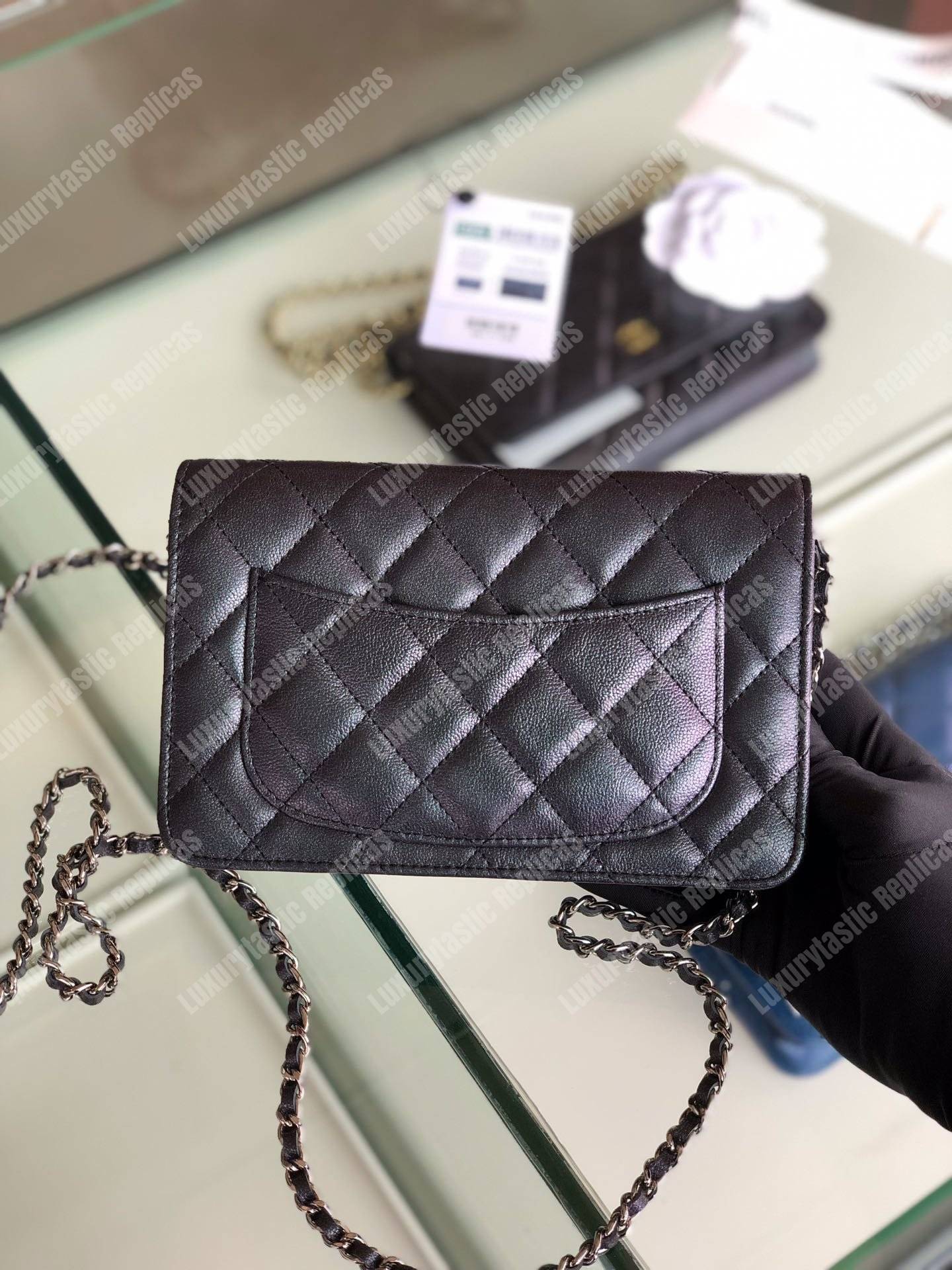 Ch*el wallet on chain – woc classic caviar silver-toned metal dark grey
