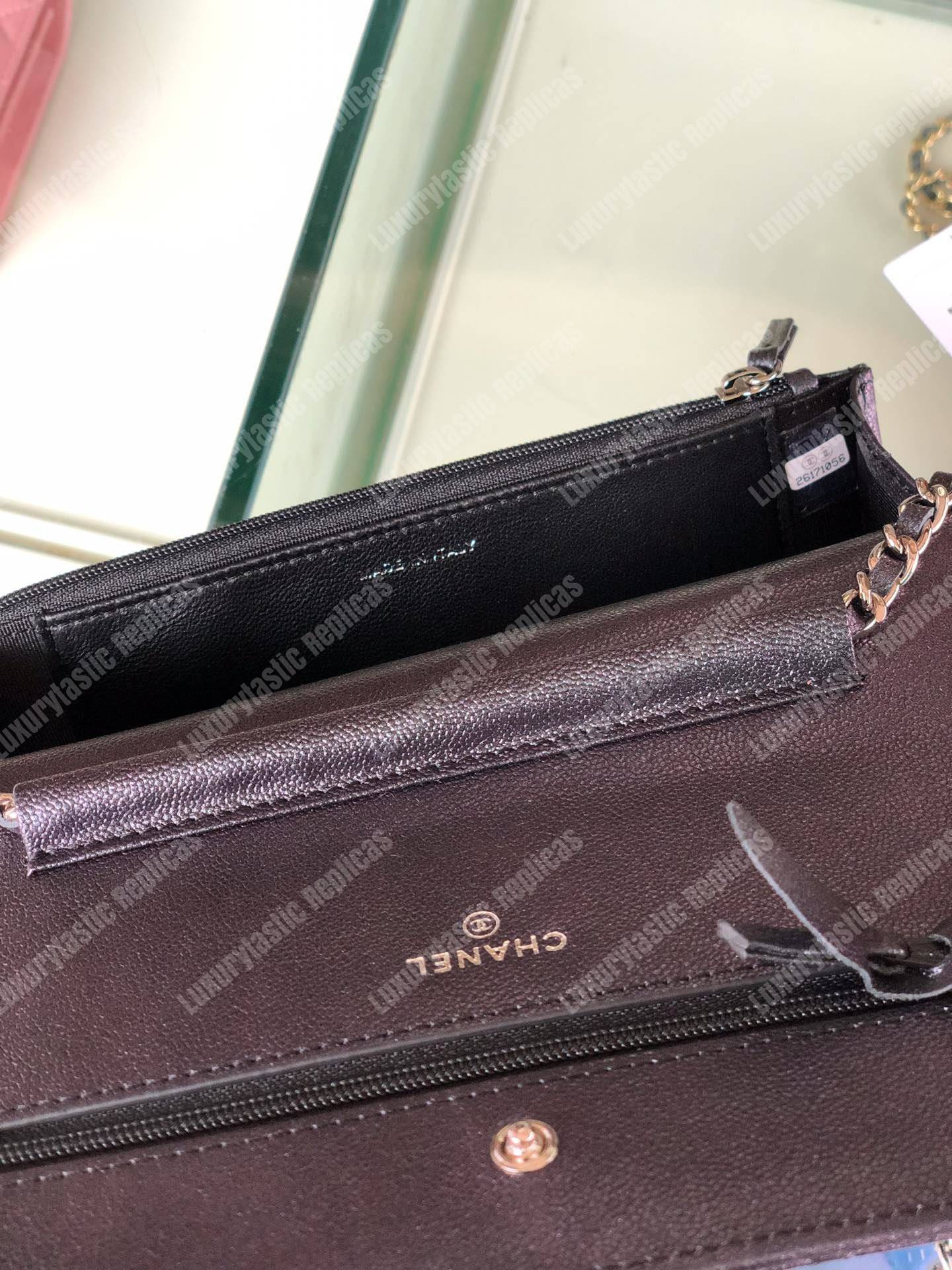 Ch*el wallet on chain – woc classic caviar silver-toned metal dark grey