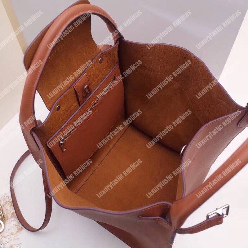 Ce**e small big bag with long strap in smooth calfskin tan