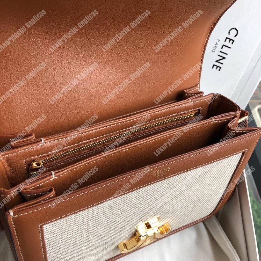 Ce**e medium triomphe bag in textile and natural calfskin