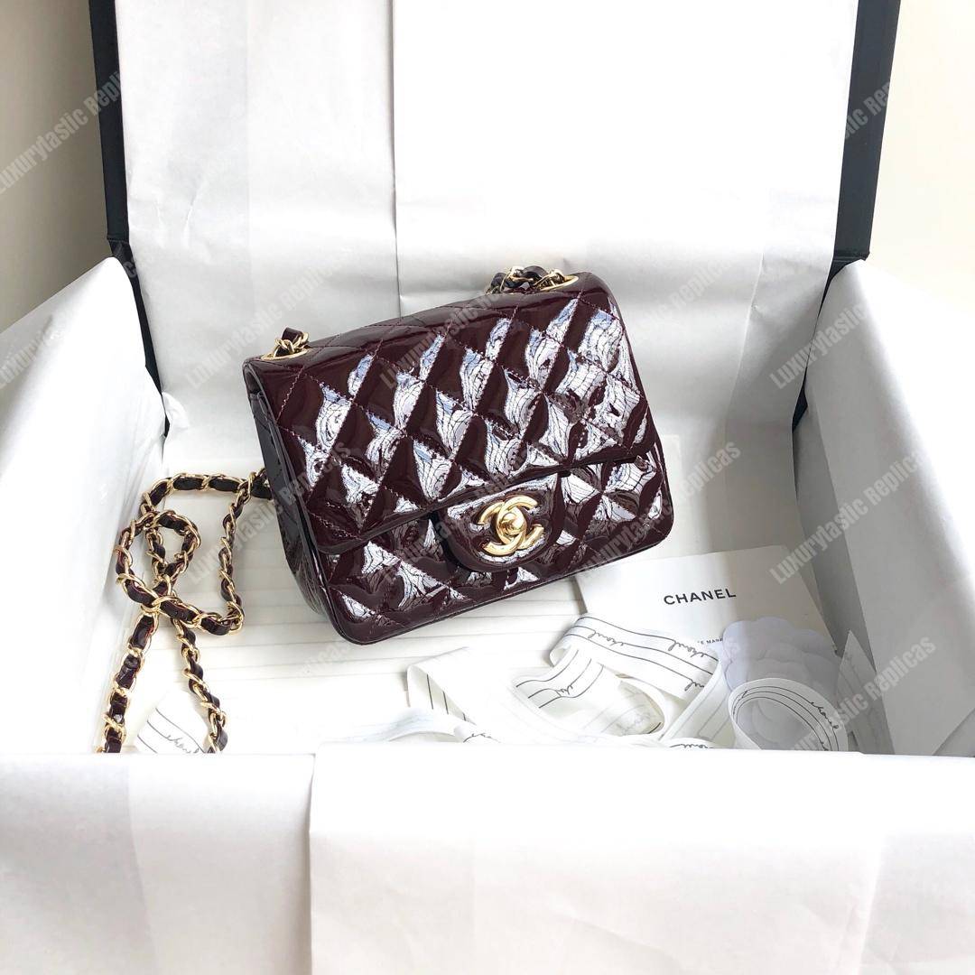 Ch*el mini flap bag burgundy