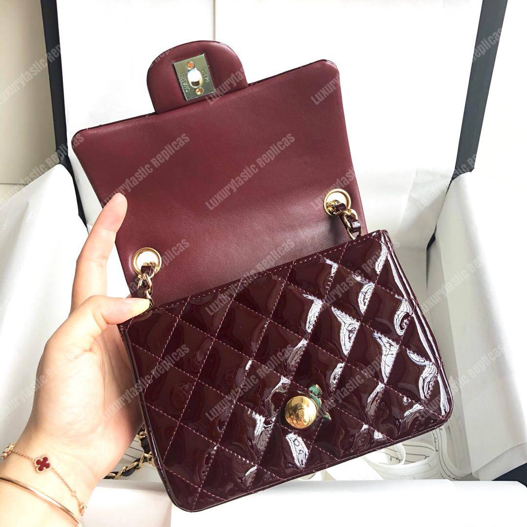 Ch*el mini flap bag burgundy