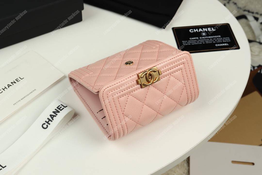 Ch*el boy small flap wallet pink