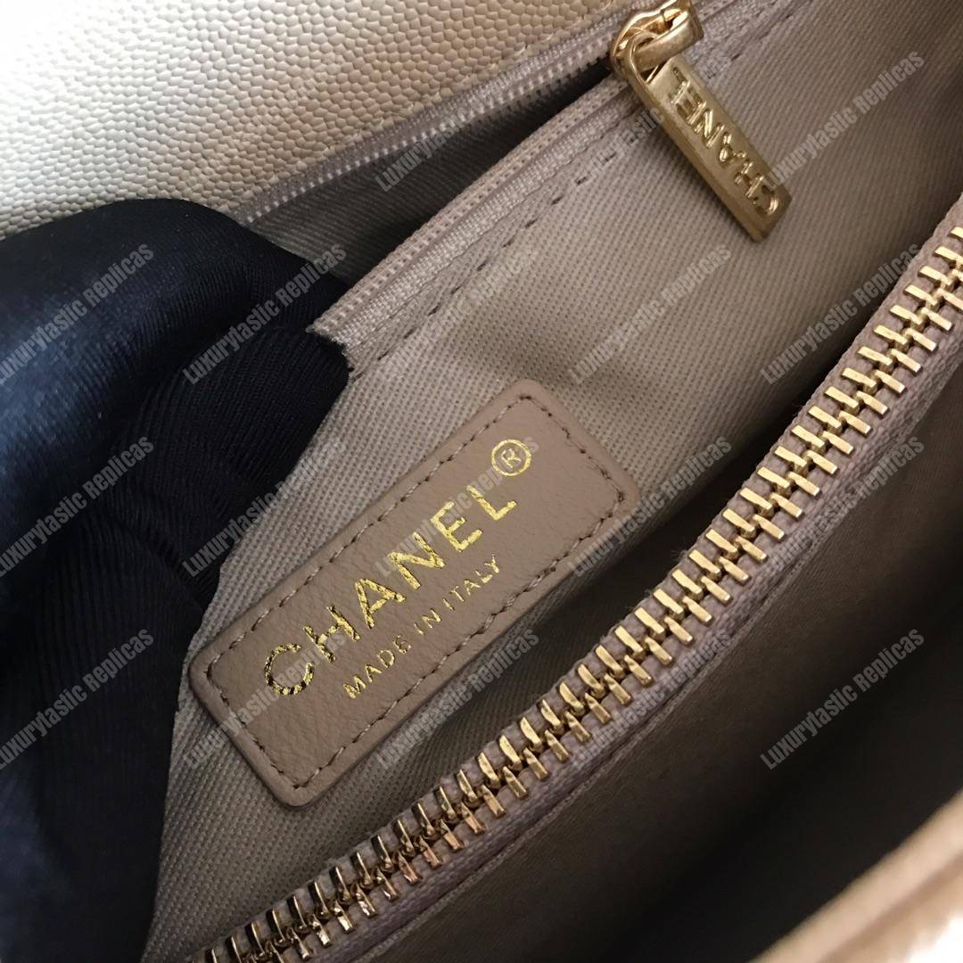 Ch*el flap bag with top handle beige