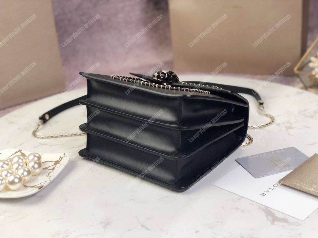 BVL Serpenti Forever Crossbody Small Tophandle Bag Black With Woven Chain