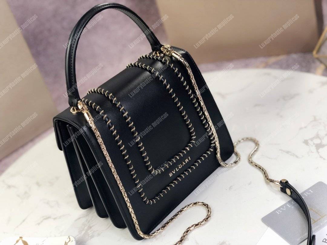 BVL Serpenti Forever Crossbody Small Tophandle Bag Black With Woven Chain