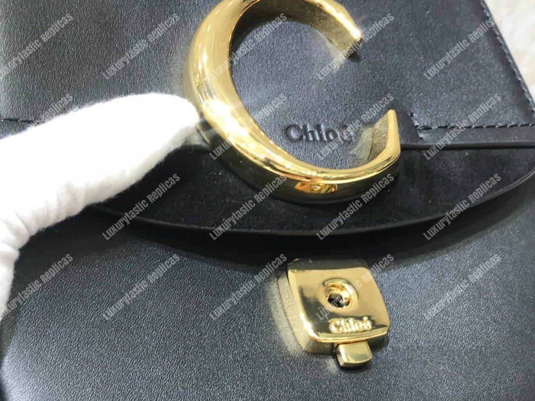 Chloe Mini Chloe C Bag In Shiny And Suede Calfskin Black