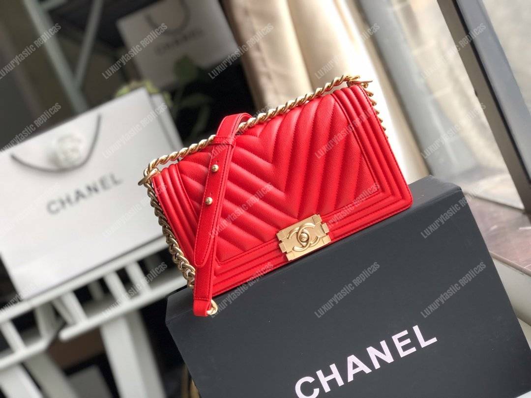 Ch*el medium boy flap bag red