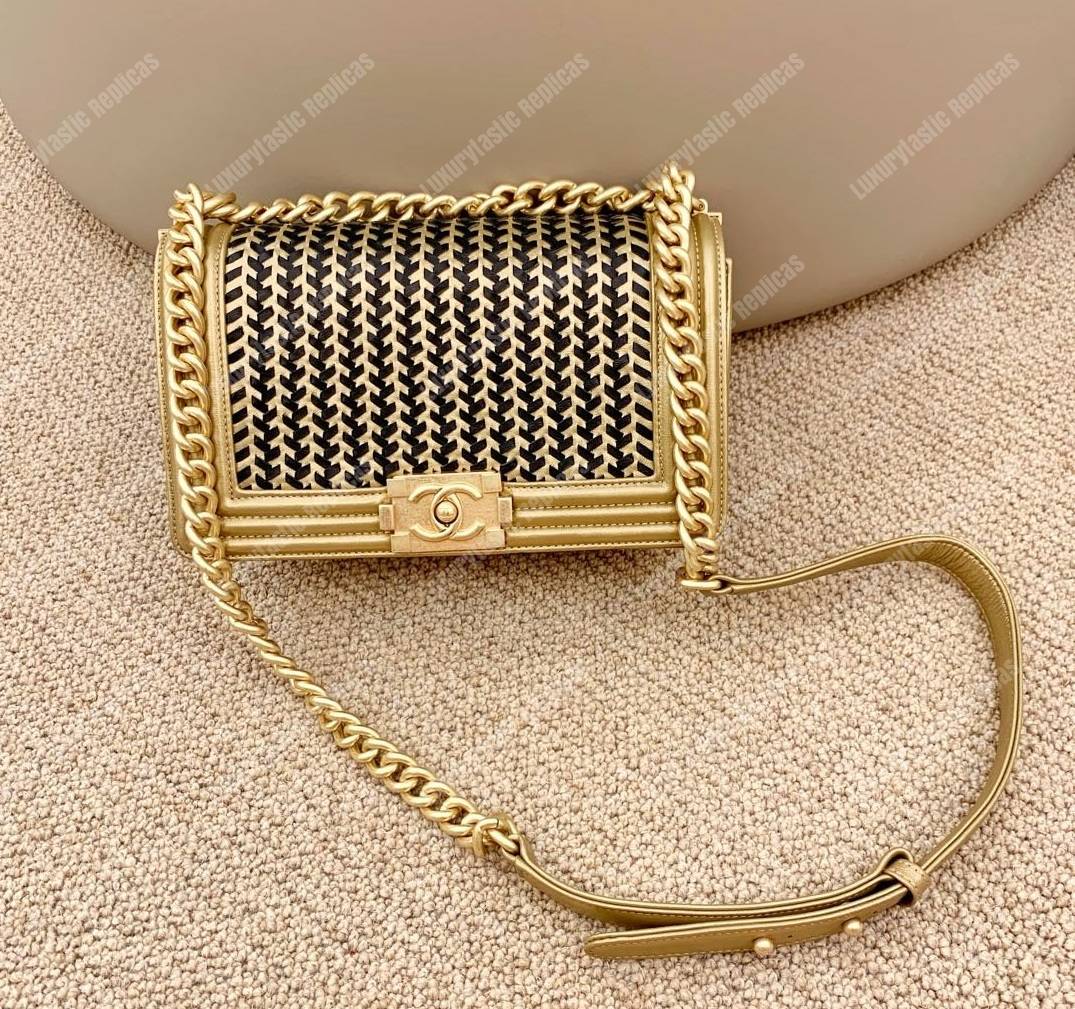 Ch*el boy medium handbag gold & black