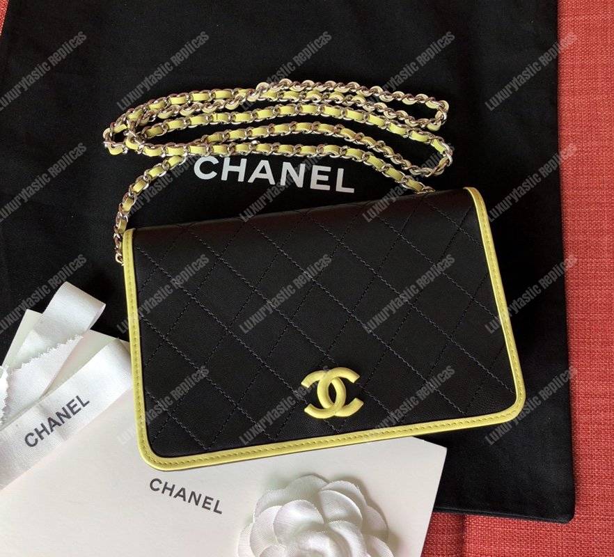 Ch*el wallet on chain – woc color pop cc lambskin black