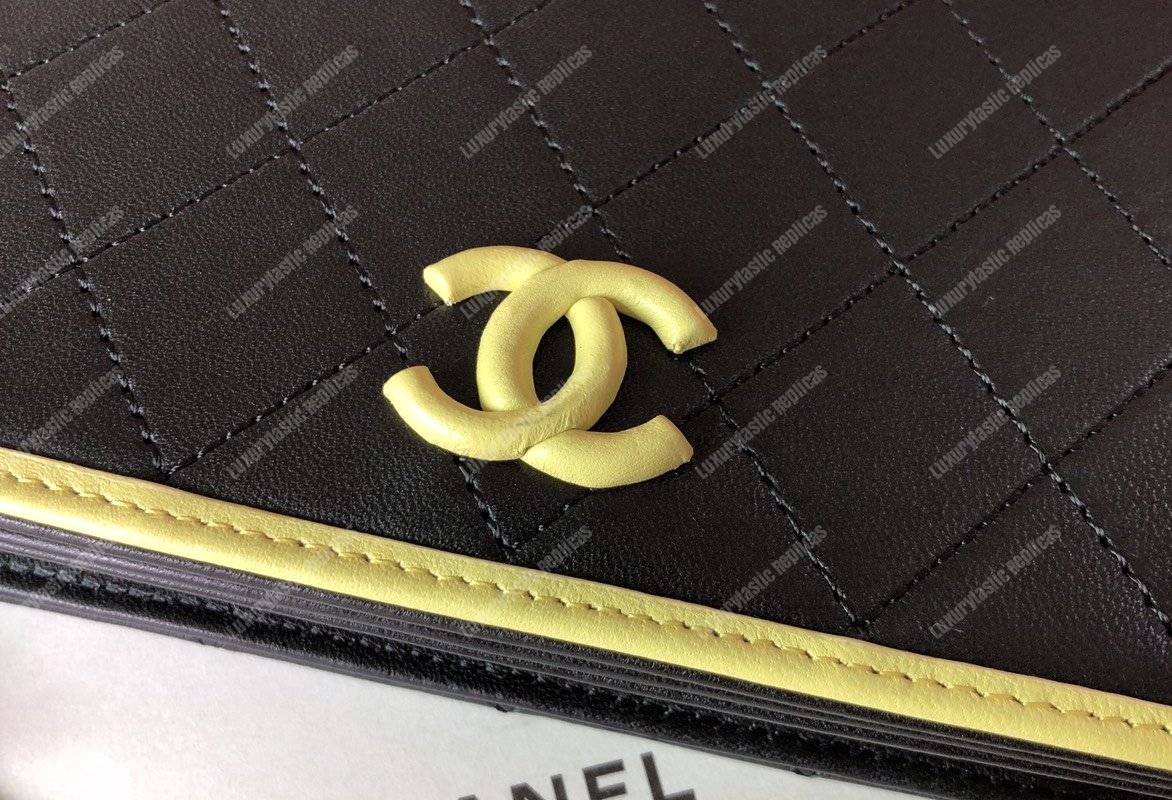 Ch*el wallet on chain – woc color pop cc lambskin black