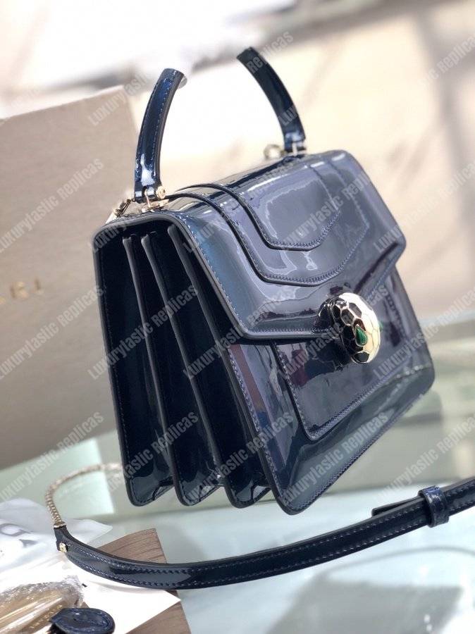 BVL Serpenti Forever Flap Cover Tophandle Bag Metallic Royal Sapphire