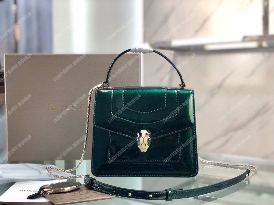 BVL Serpenti Forever Crossbody Tophandle Bag Metallic Glacier Turquoise