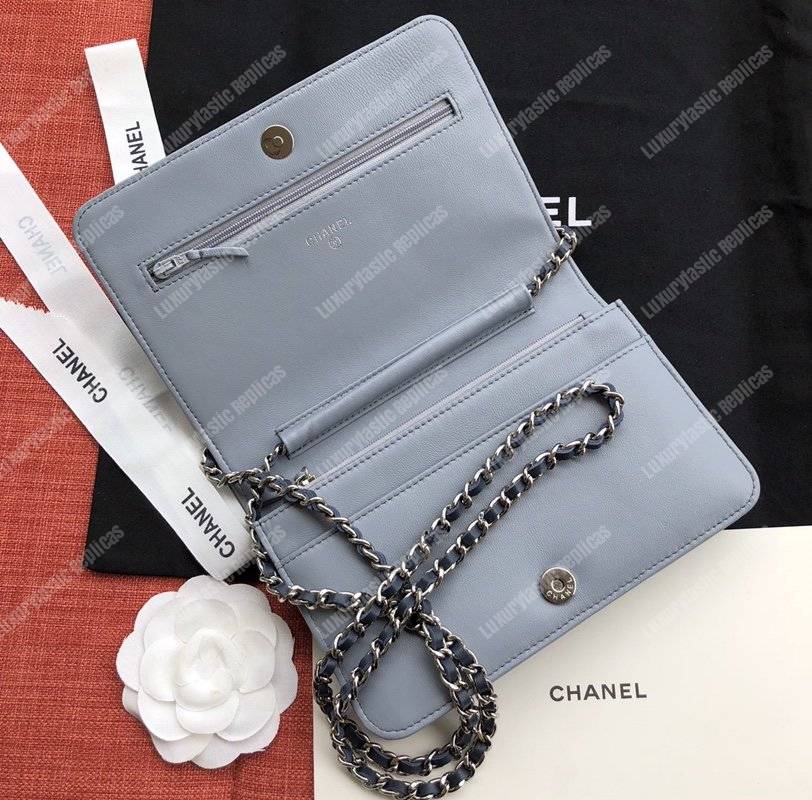 Ch*el wallet on chain – woc color pop cc lambskin light blue