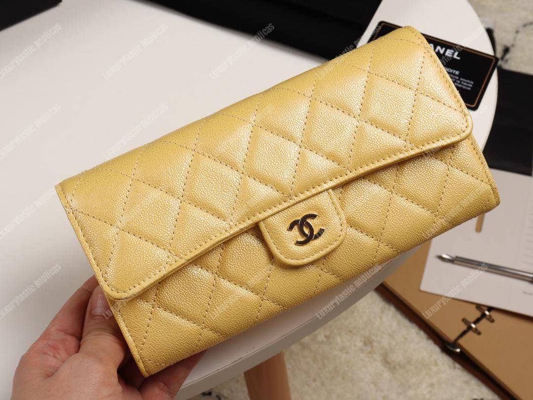 Ch*el classic long flap wallet yellow