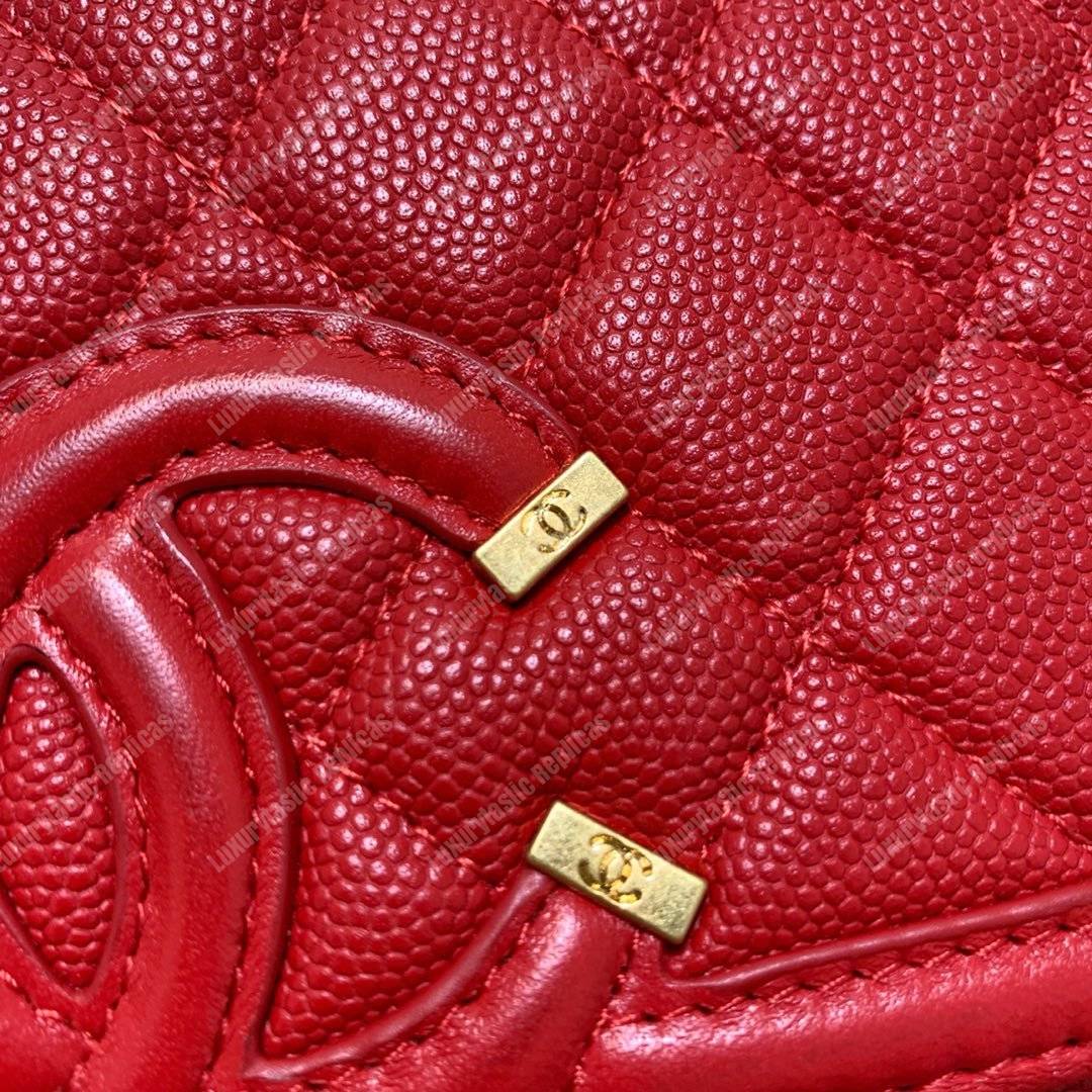 Ch*el wallet on chain – woc cc filigree red grained calfskin