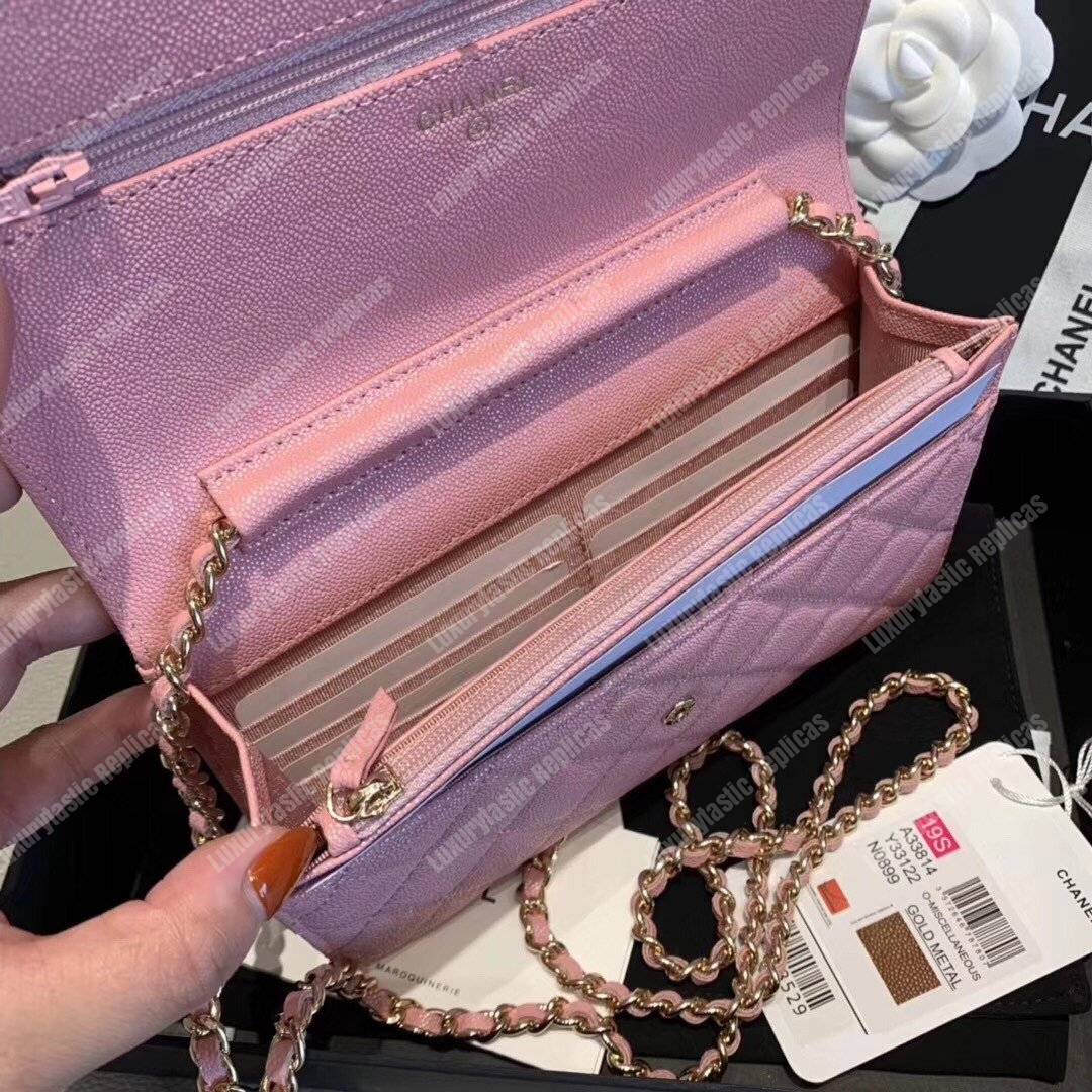 Ch*el wallet on chain – woc classic caviar gold-toned metal pink