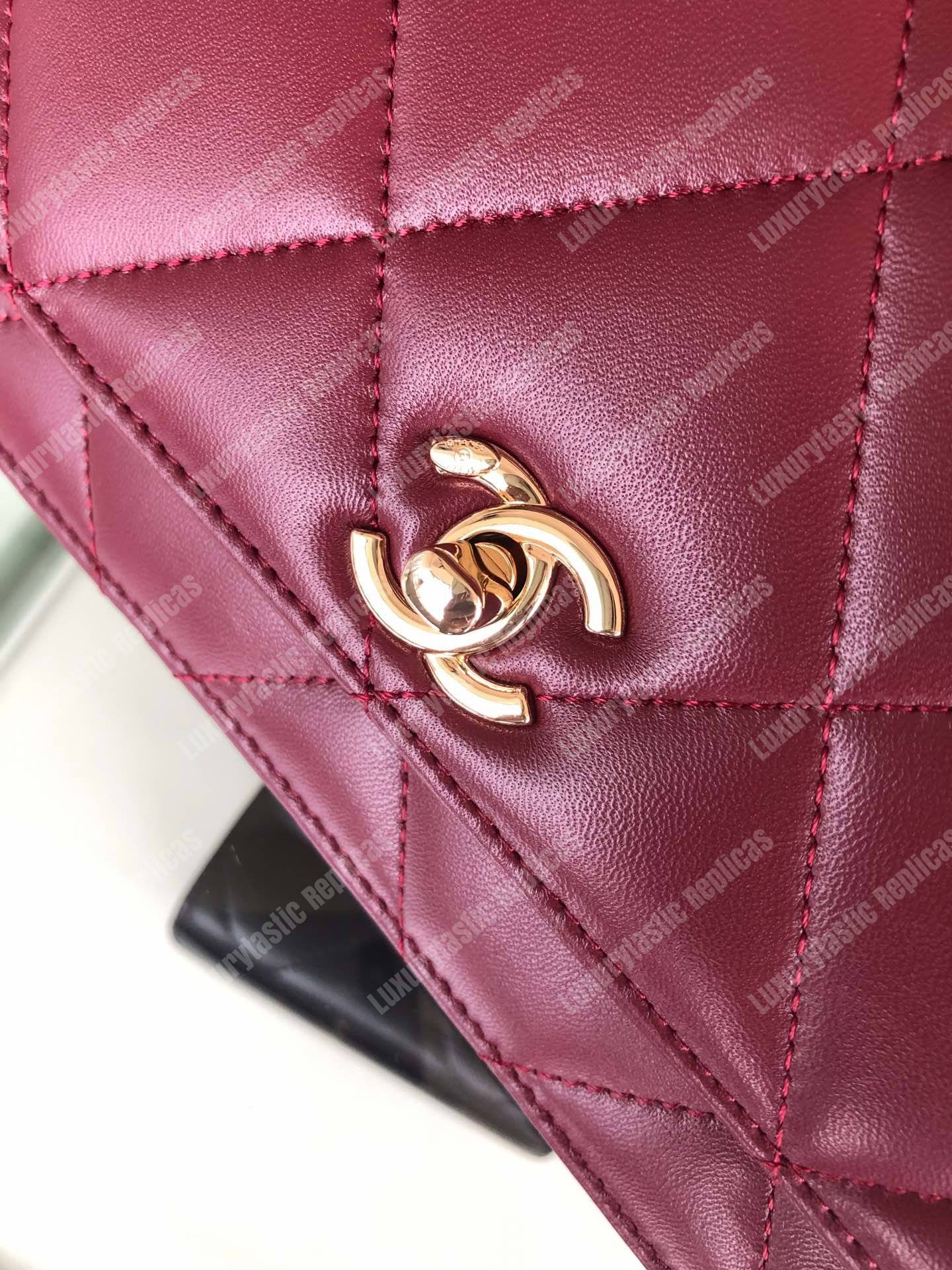 Ch*el wallet on chain – woc lambskin gold-toned metal maroon