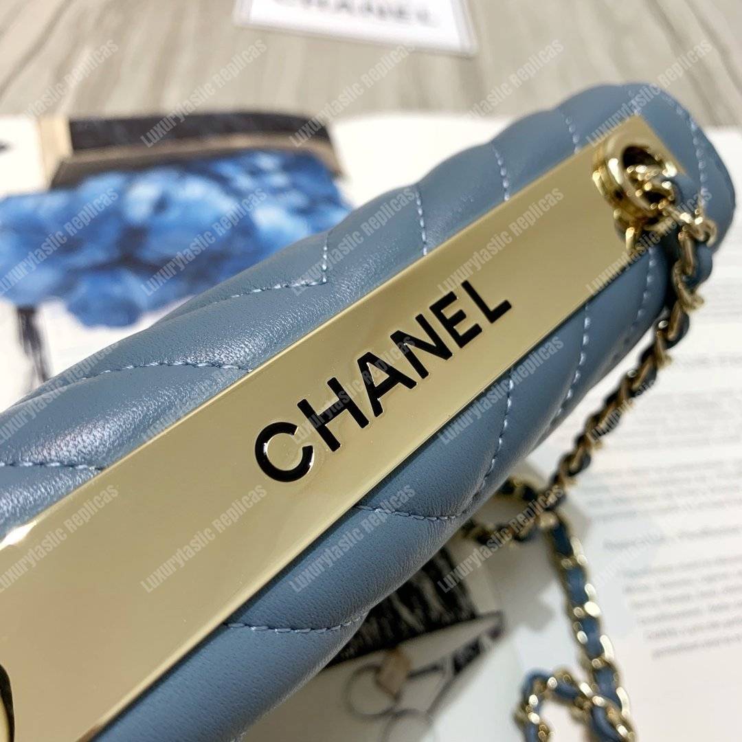 Ch*el wallet on chain – woc chevron lambskin gold-toned metal airforce blue
