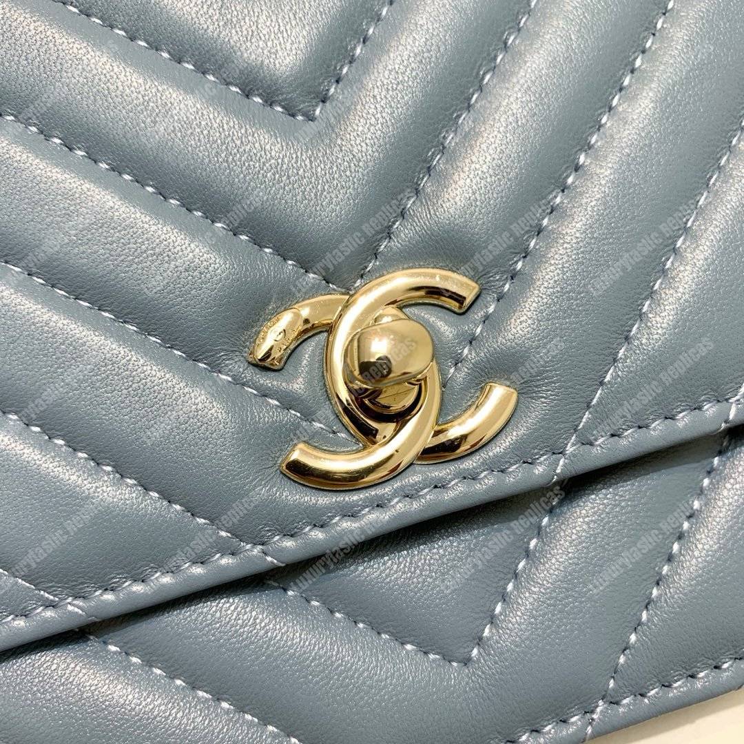 Ch*el wallet on chain – woc chevron lambskin gold-toned metal airforce blue
