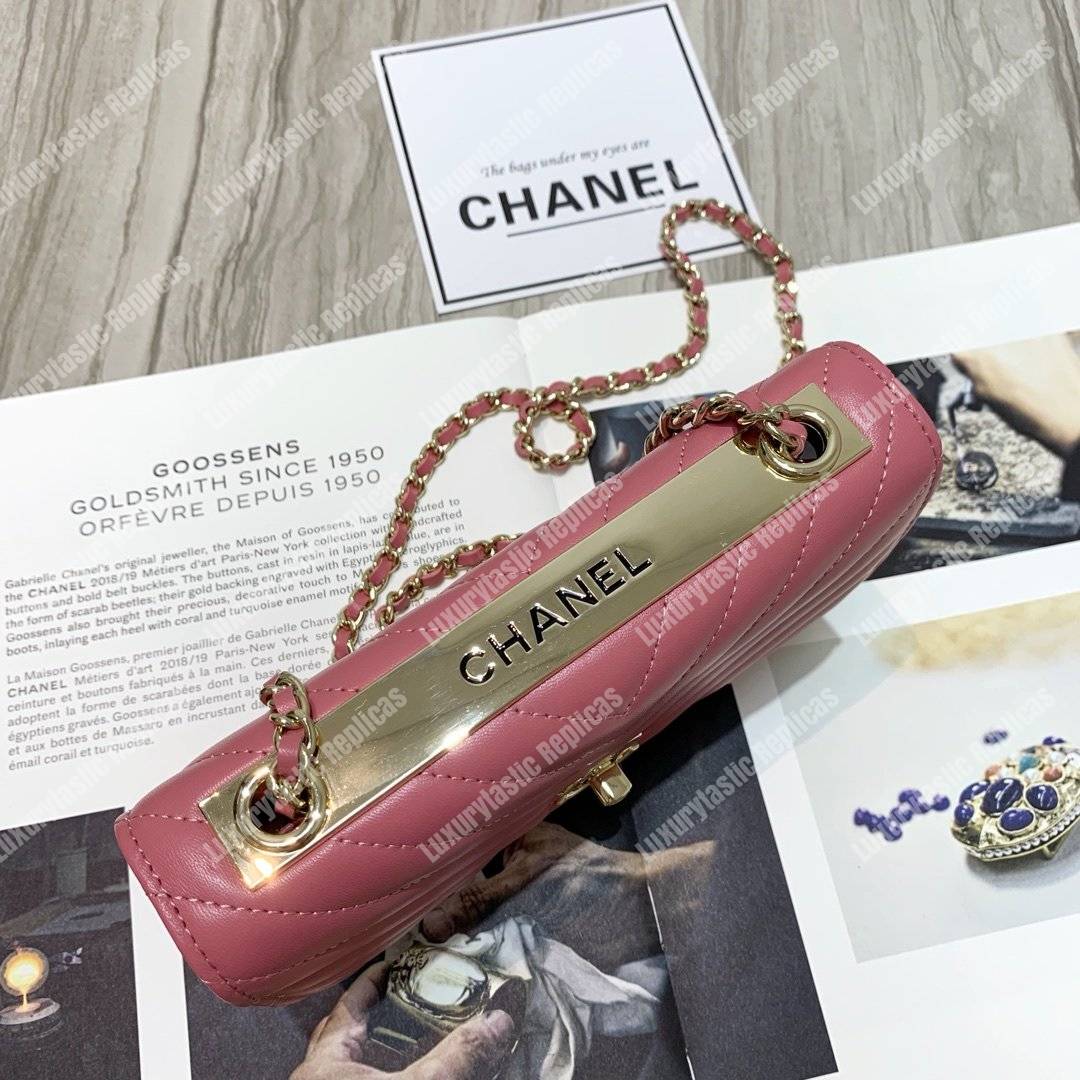 Ch*el wallet on chain – woc chevron lambskin gold-toned metal peach pink