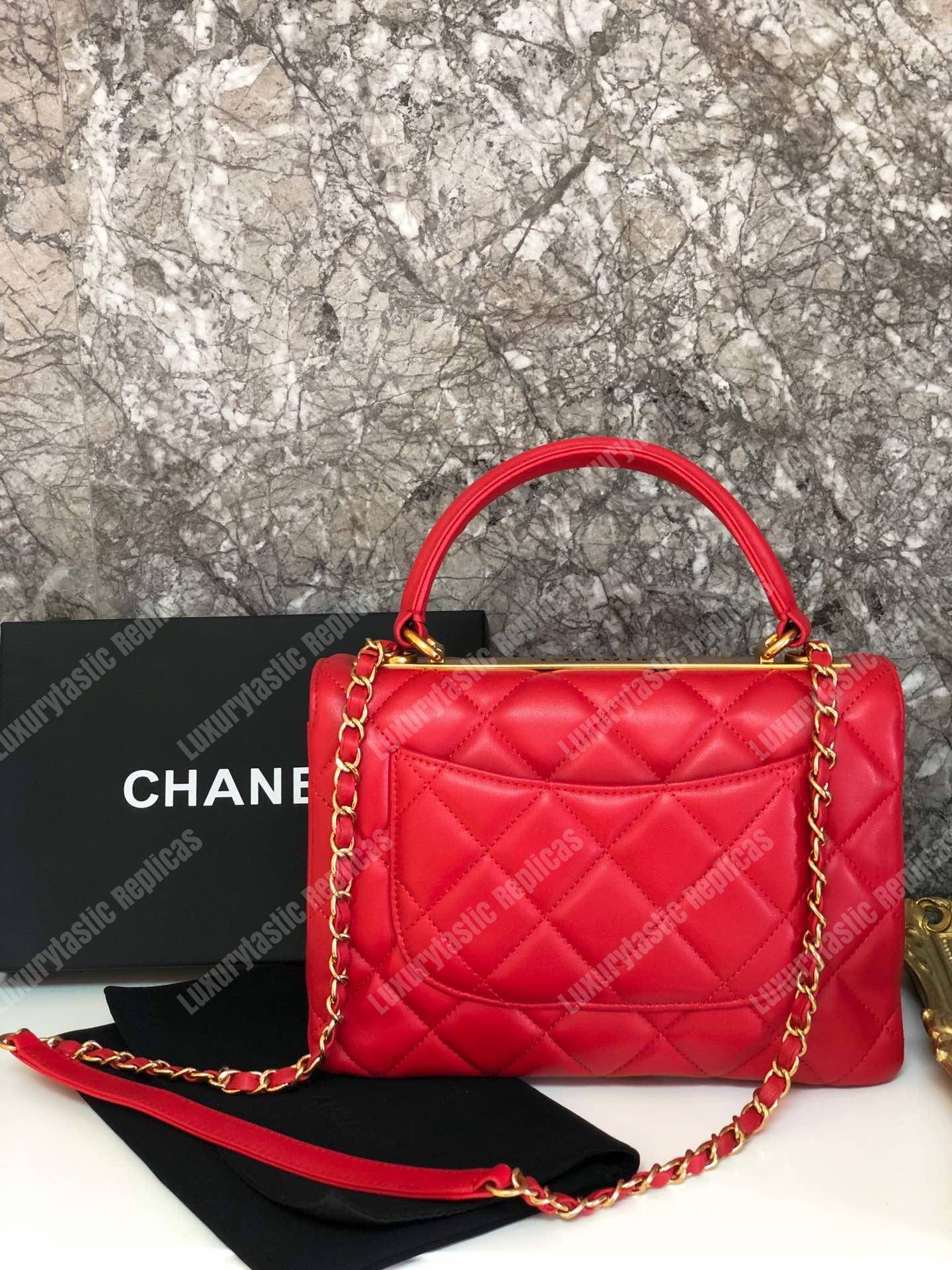 Ch*el small flap bag with top handle red-gold