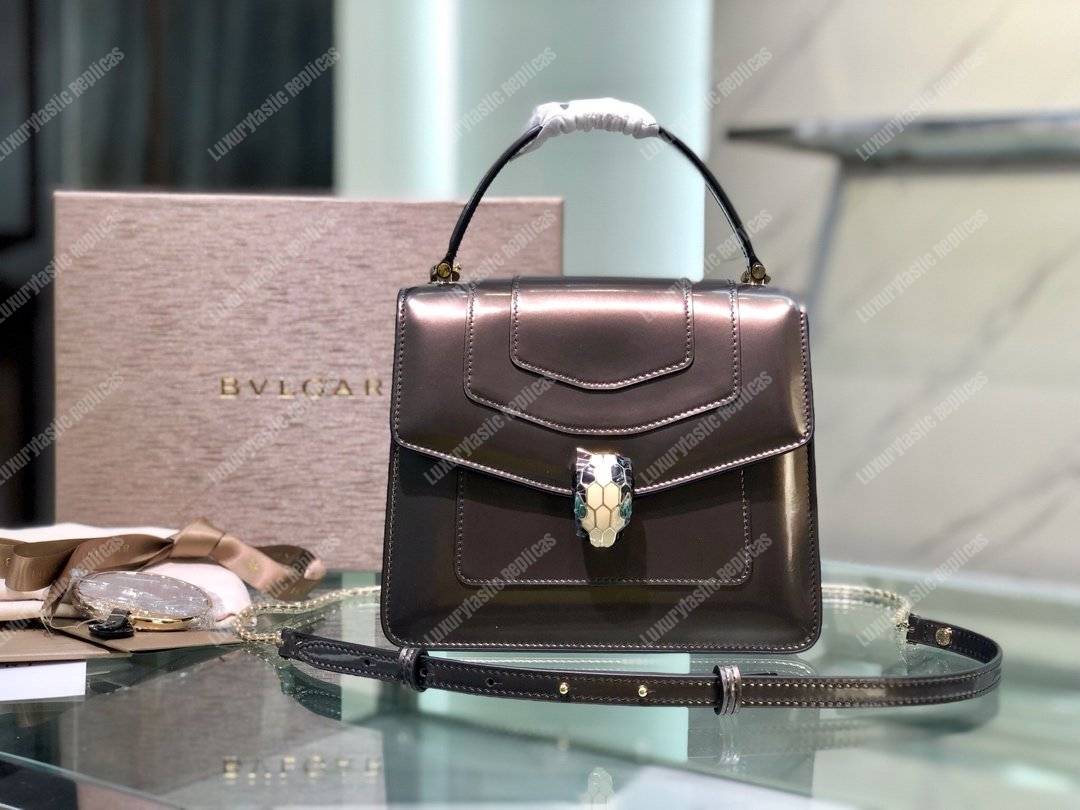 BVL Serpenti Forever Flap Cover Tophandle Bag Metallic Rose Quartz