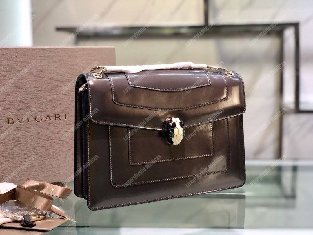 BVL Serpenti Forever Flap Cover Bag Metallic Rose Quartz